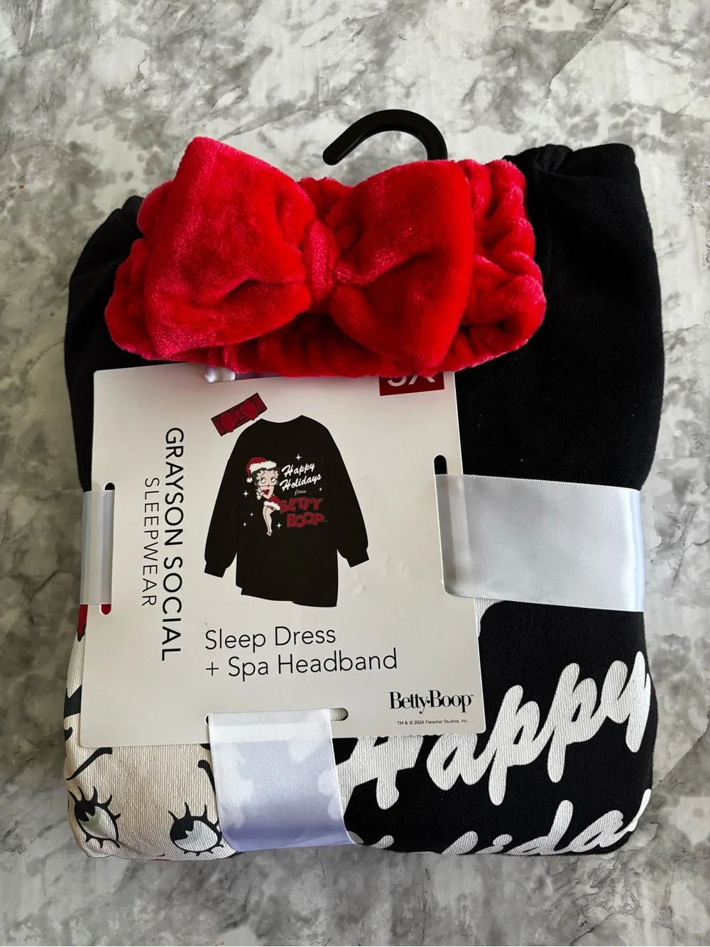 Betty Boop Black Holiday Sleep Sweatshirt Dress with Spa Headband size 3X